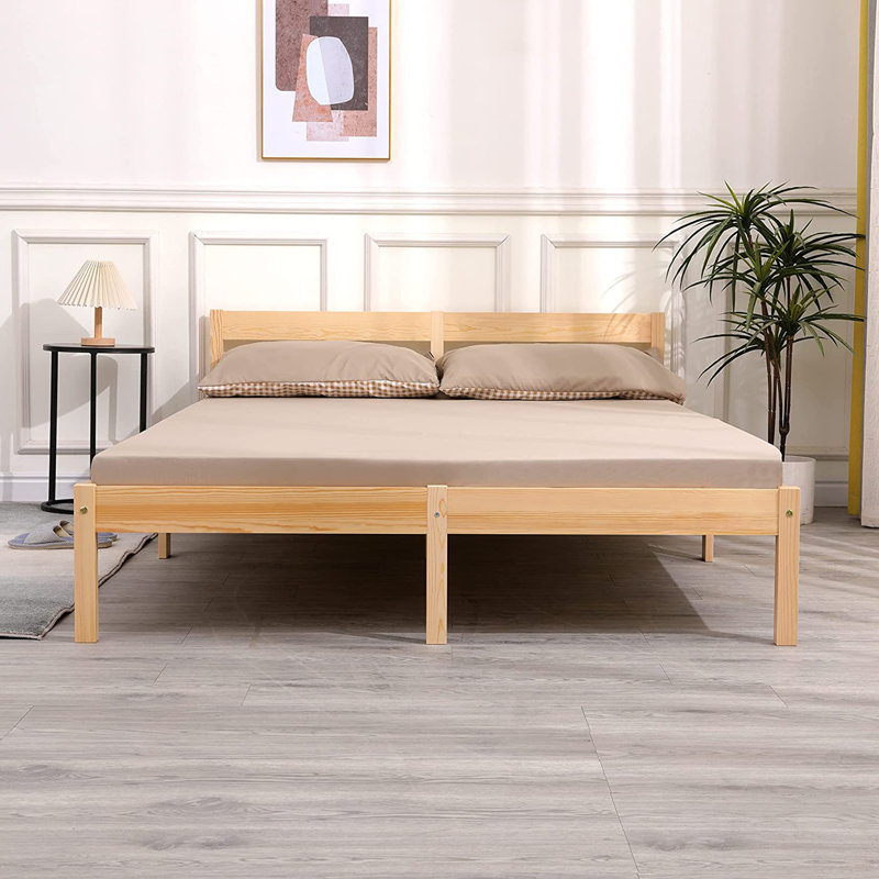 Izeal Solid Wood Bed, Double (4'6), Natural