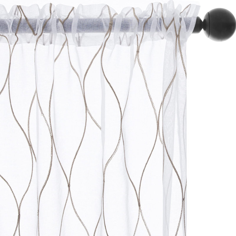 Bravar Sheer Curtain Pair, Khaki, 45" W x 52" L