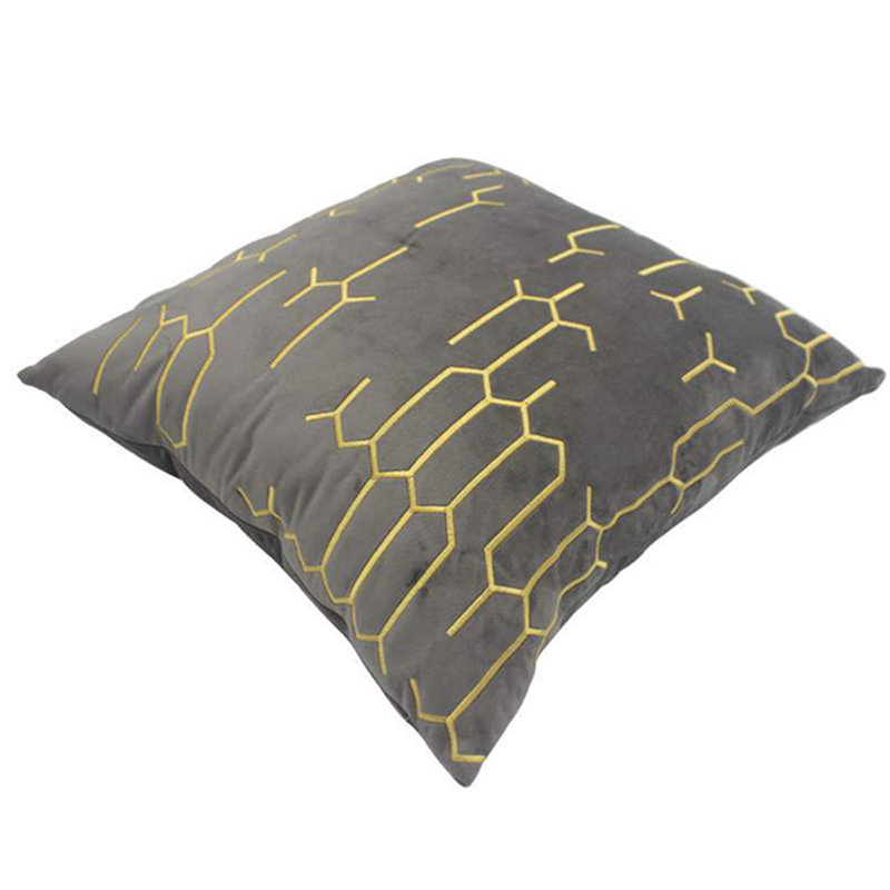 Embroidered Velvet Reversible Pillow Cover, Gray