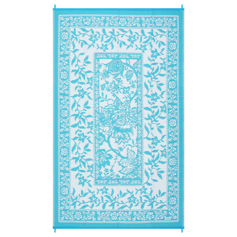 Reversible Outdoor Rug 8x10ft, Blue/White - Waterproof & UV Resistant Plastic Straw Mat, Easy Clean, Portable Carpet for Patio, Garden, Camping, Beach - USA Spec