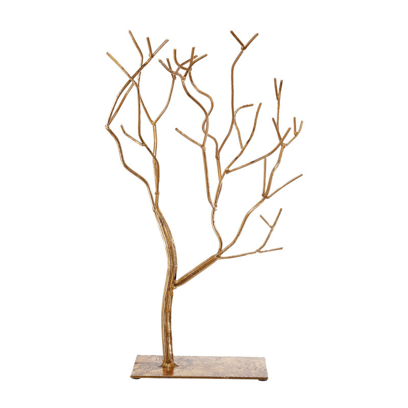  Décoration d'arbre décorative - Sculpture en fer ramifié sans feuilles de 15 pouces avec base rectangulaire, or