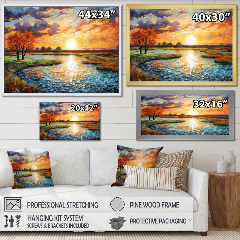 «Sunrise Country Charm» par Vincent sur toile, H 12 po x l 20 po x P 1 po, Cadre photo argenté