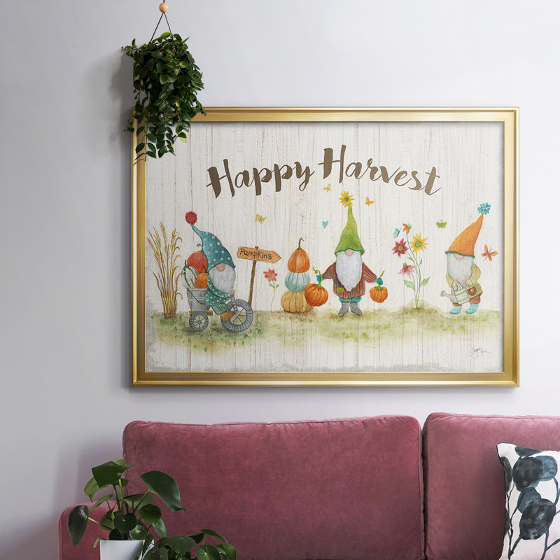 " Gnome Harvest ", Gold Floater Framed Canvas, 26" H x 38" W x 1.5" D