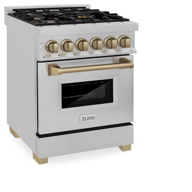 ZLINE Autograph Edition 24 in. Legacy Dual Fuel Range & Accents, Stainless Steel/Champagne Bronze