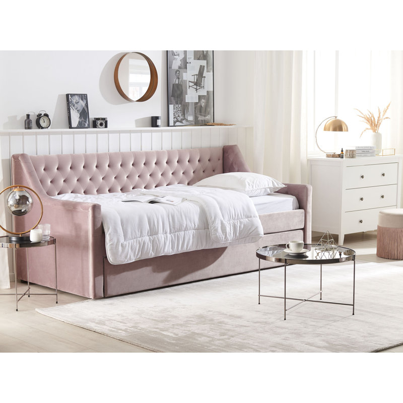 Nicolas Upholstered Daybed with Trundle, Pink 