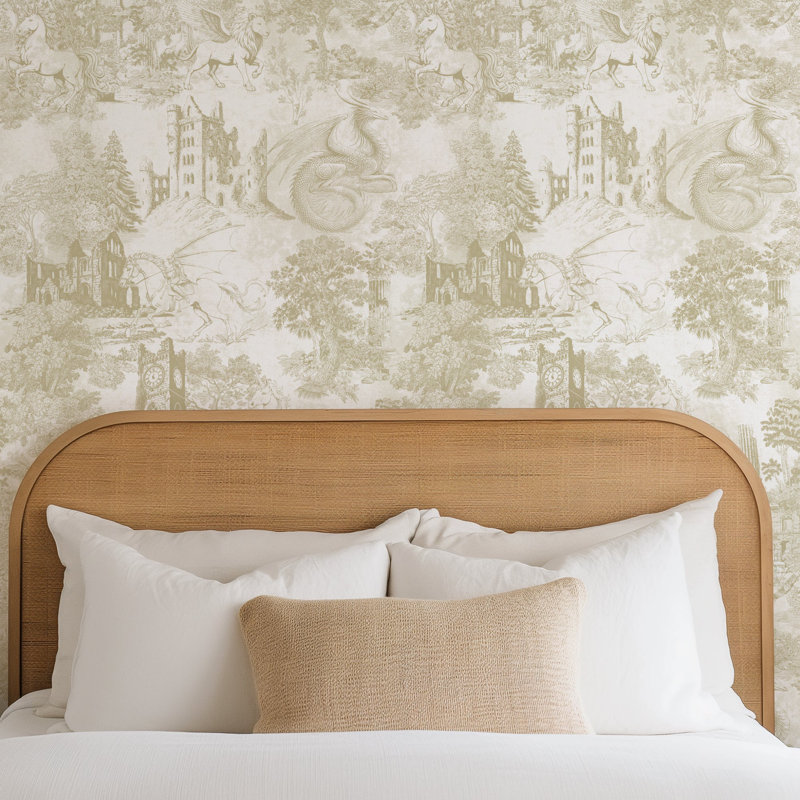 Dragon Fantasy Wallpaper Toile de Jouy, Beige