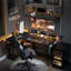 L-Shaped Metal Base Computer Desk with Power Outlet-867855840