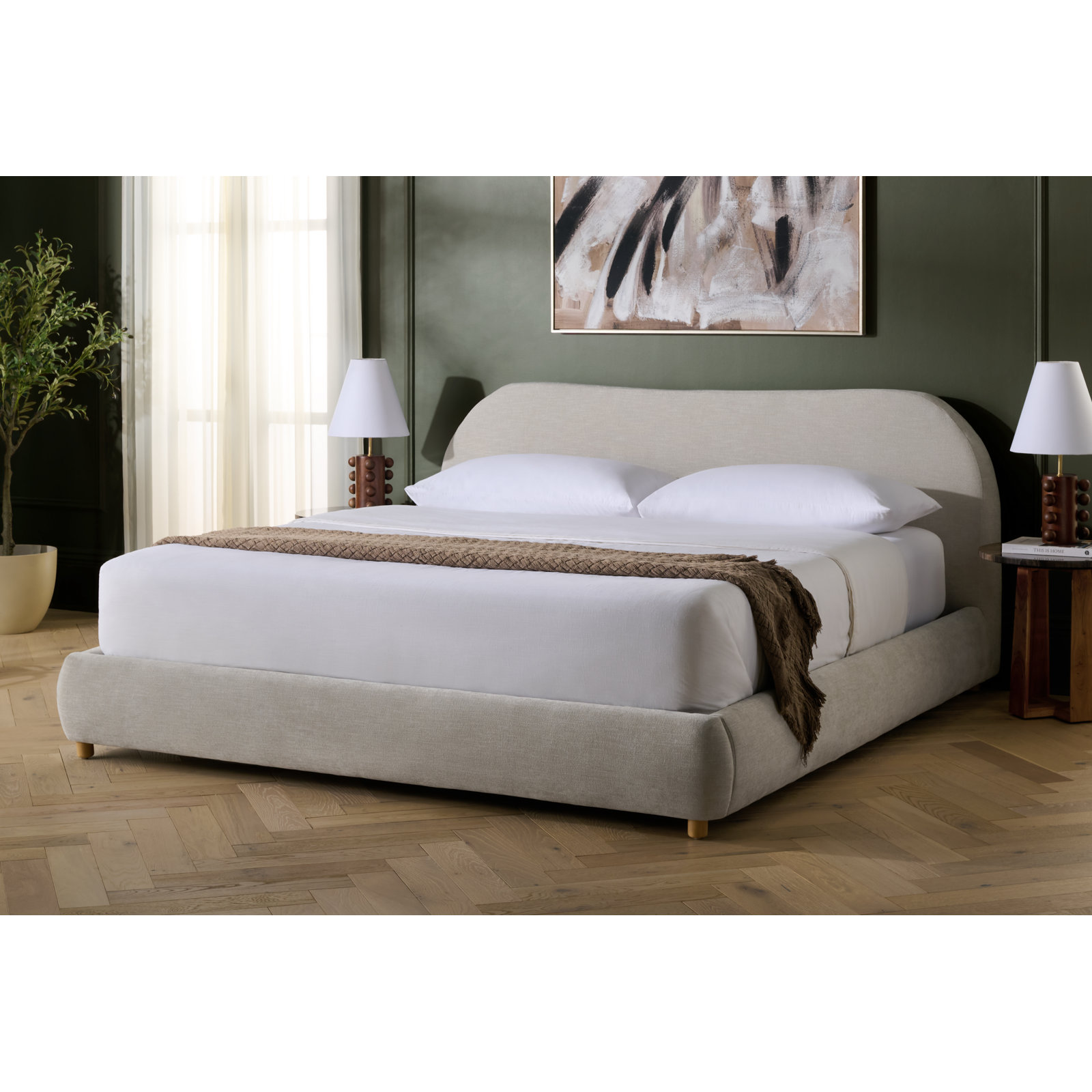 Lizzy Upholstered Bed, King, Natural/Beige