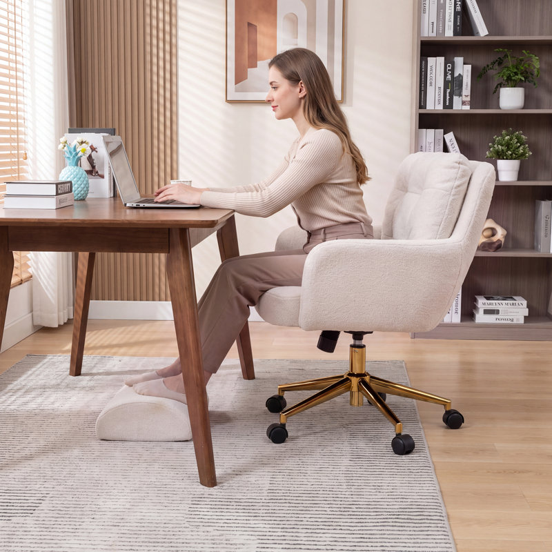 Fauteuil de bureau rembourré avec repose-pieds, Beige