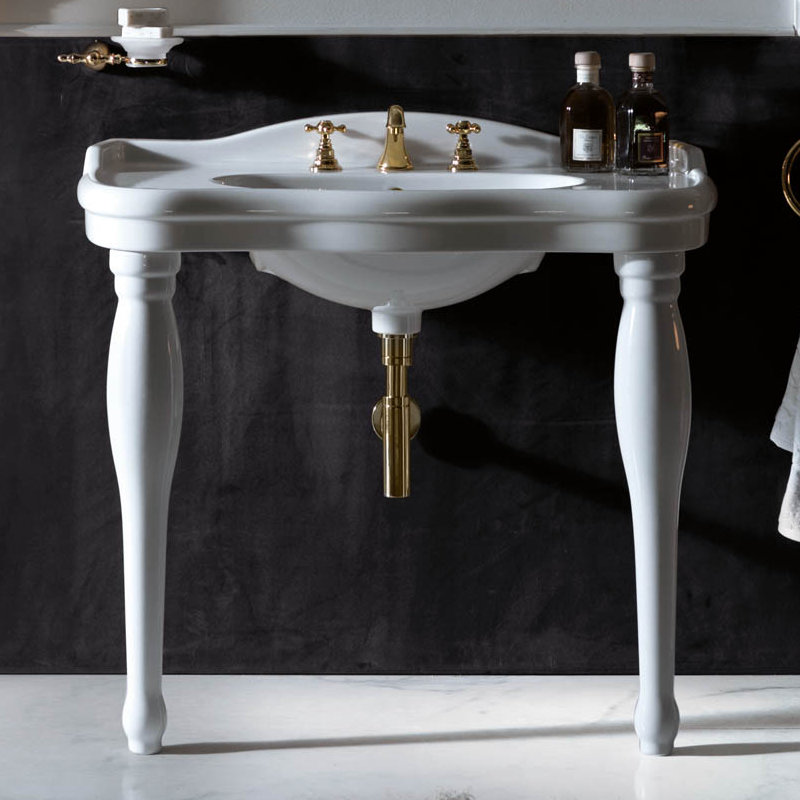 Lavabo de salle de bain console en U blanc avec trop-plein 29,5 po Contea, Monotrou