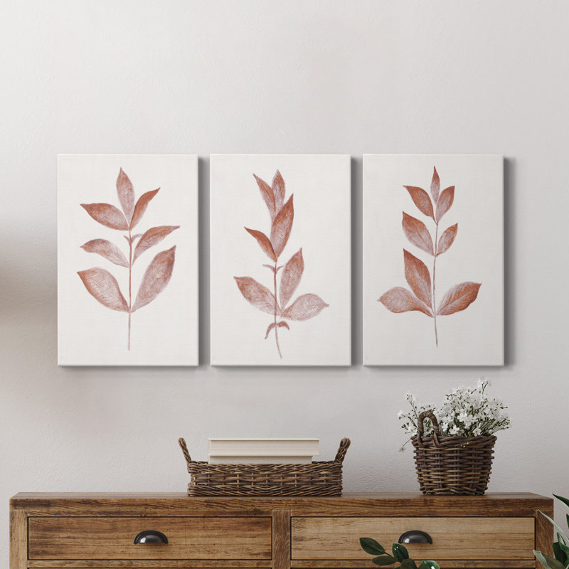 Red Leaf I - Ensemble de 3 reproductions sur toiles tendues, H 12 po x l 24 po x P 1 po