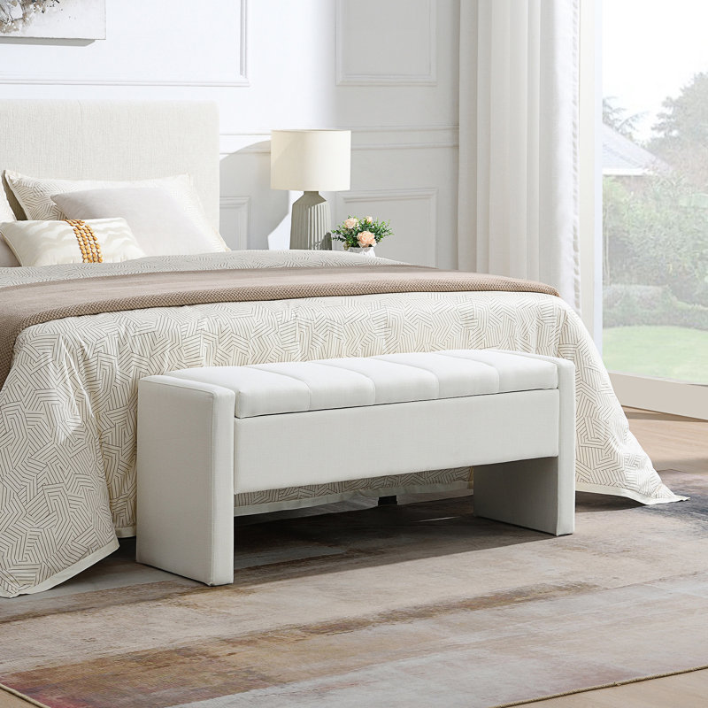 Banc moderne avec rangement et grand repose-pieds rembourré, Beige