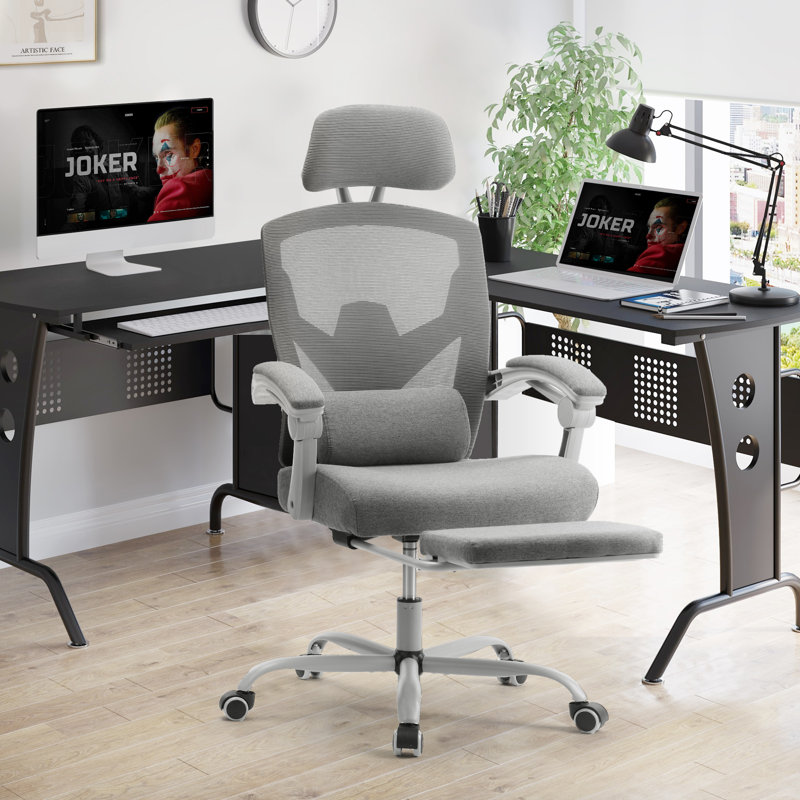 Chaise de bureau ergonomique à dossier haut en filet Mesh, Gris, Argent argent