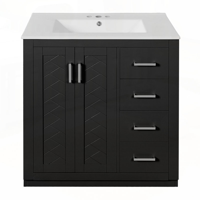 Meuble-lavabo de haute qualité avec rangement abondant et fabrication durable, 30", Noir