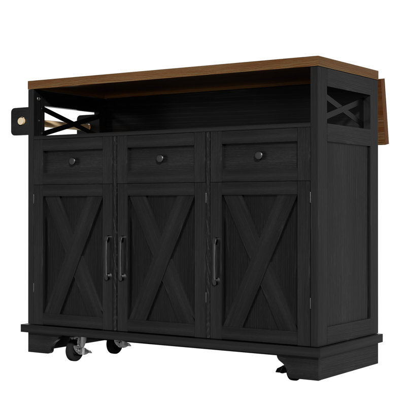 Wood Kitchen Island, Black