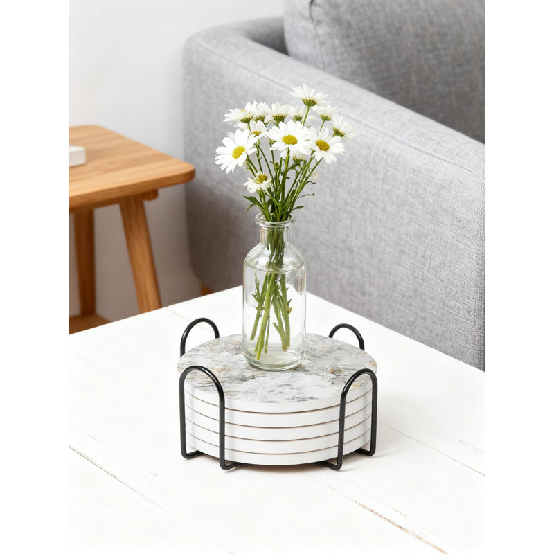 Ensemble de 6 sous-verres en céramique absorbants avec support en métal, envers en liège pour la protection de la table, décor minimaliste pour la maison