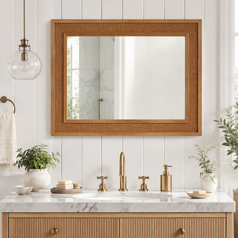 Miroir Rattan, 24"x36", Natural Wood