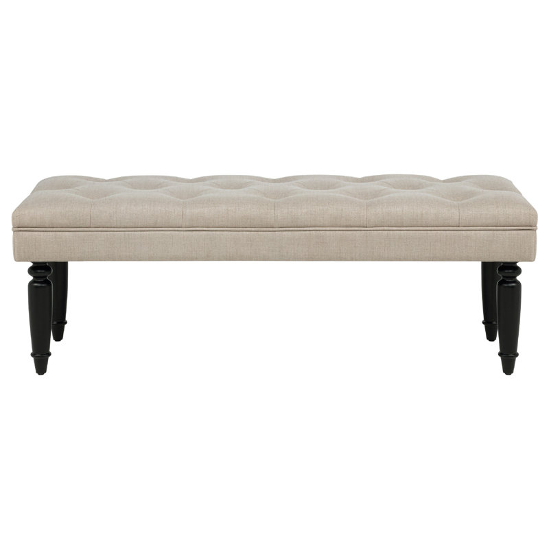 Rasa Accent Bench, Tufted Latte Brown Fabric, Black Turned Legs 52 Inch