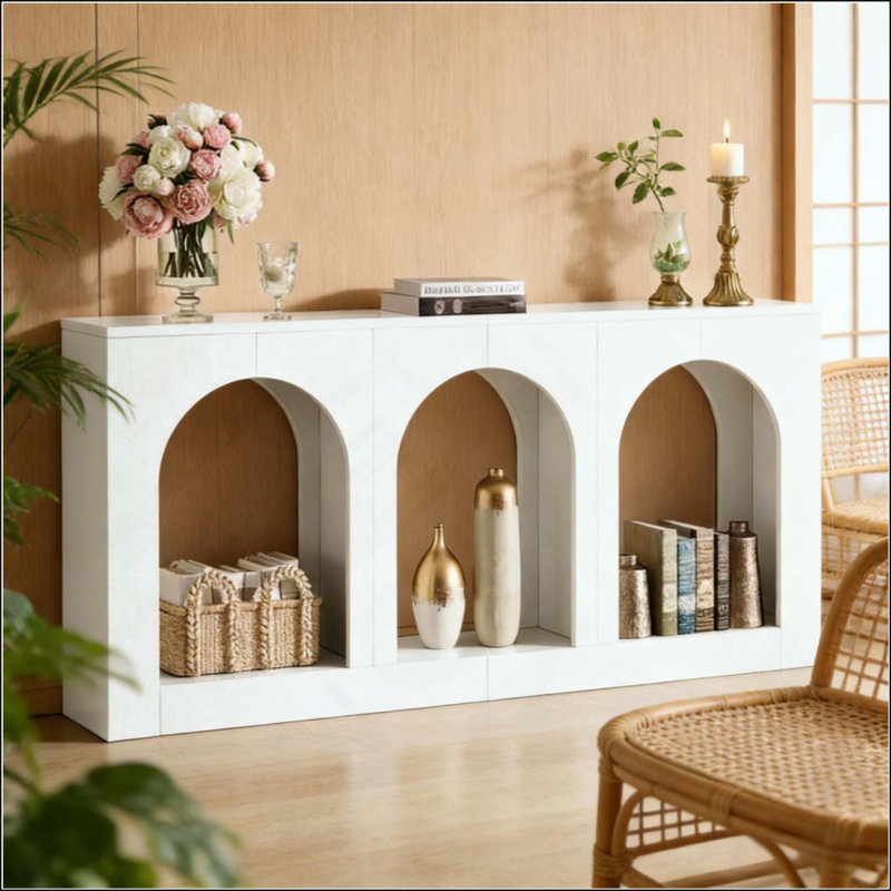 Stylish Arches Side Table,Entryway Table,Stable Console Table, White