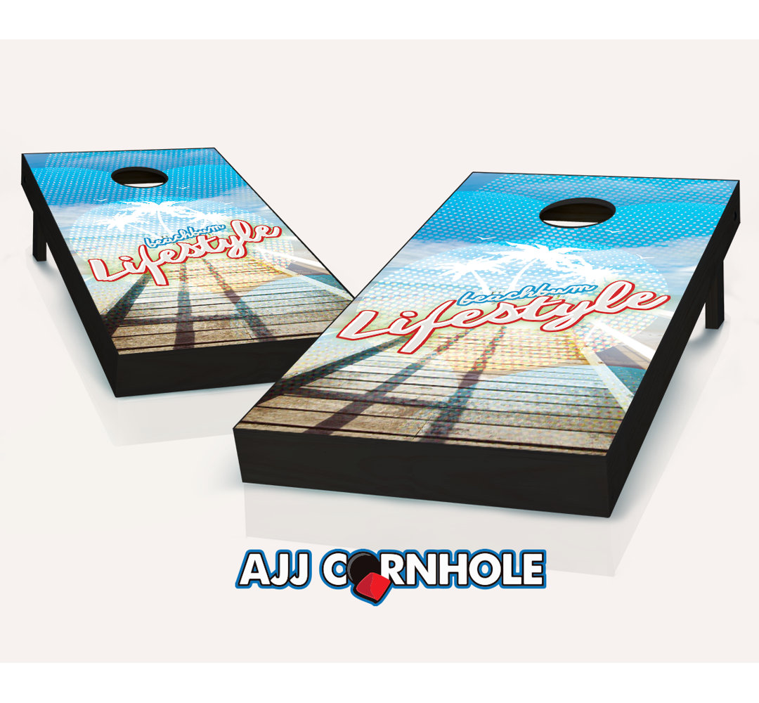 2' x 4' Beach Bum Lifestyle Solid Wood Cornhole Set with Bags AJJ Cornhole Bag
