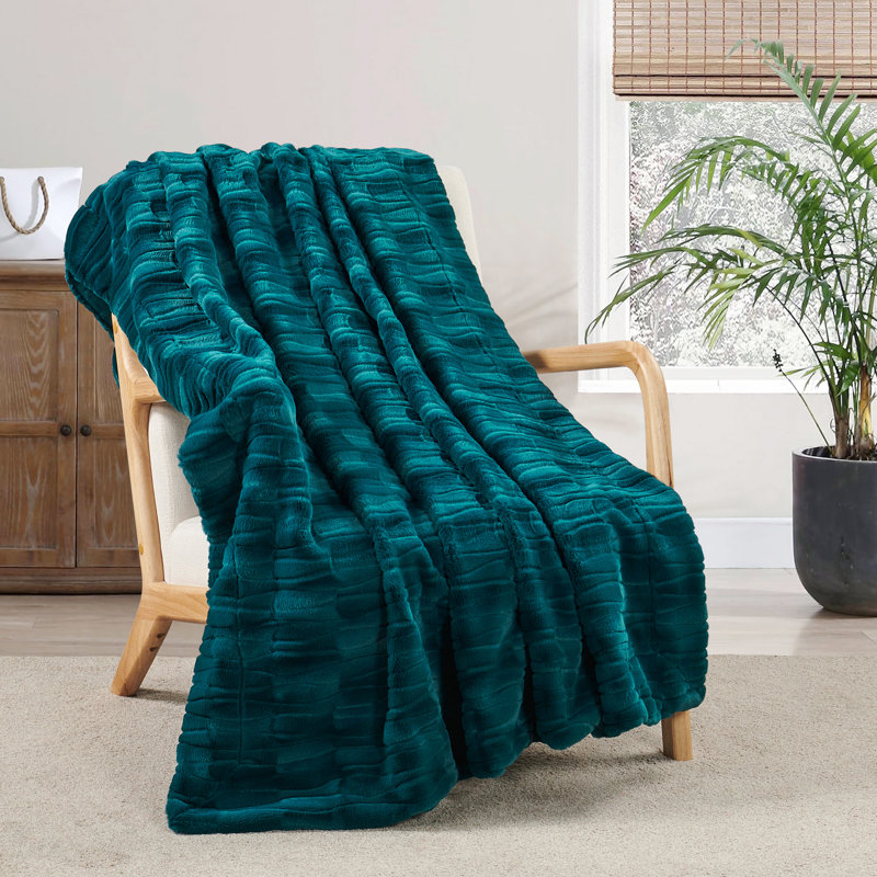 Knitted Throw Blanket, Teal, 127cm x 152.4cm
