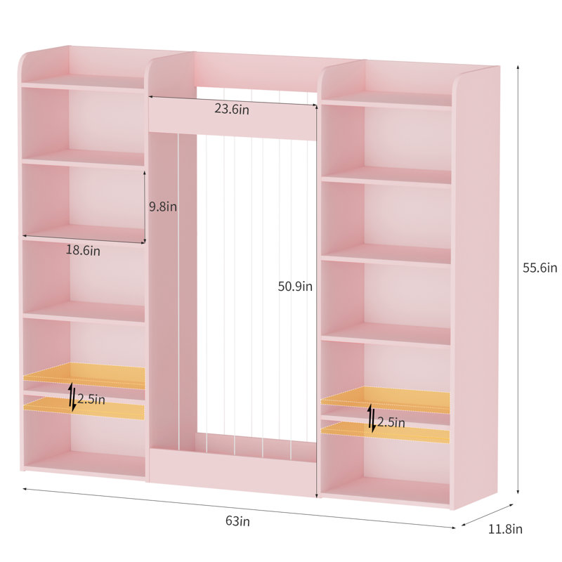 63"W Kids Bookshelf with Toy Storage,12 Open Storage Cabinet with Stuffed Animal Storage,Kids Book Storage for Playroom, Kids Room, Living Room(Pink)