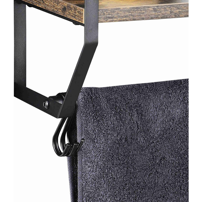 Wall Mounted 2-Tier Bathroom Shelf With Towel Bar & 5 Hooks, Rustic Towel Rack Storage Organizer For Bathroom, Kitchen, Living Room, Rustic Brown