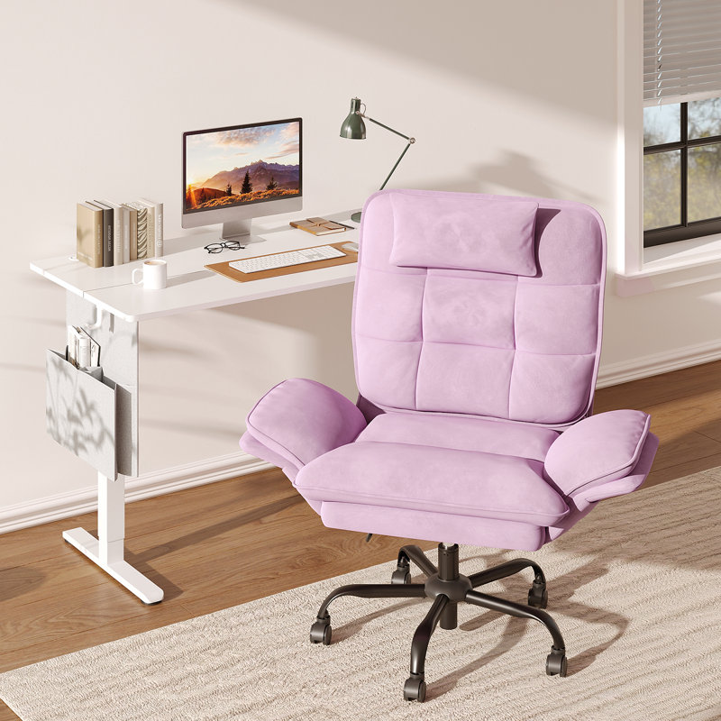 Labelle 24.8'' W Velvet  Cross-Legged Office Chair with Flip-up Arms, Ergonomic Swivel Executive Chair With Headrest