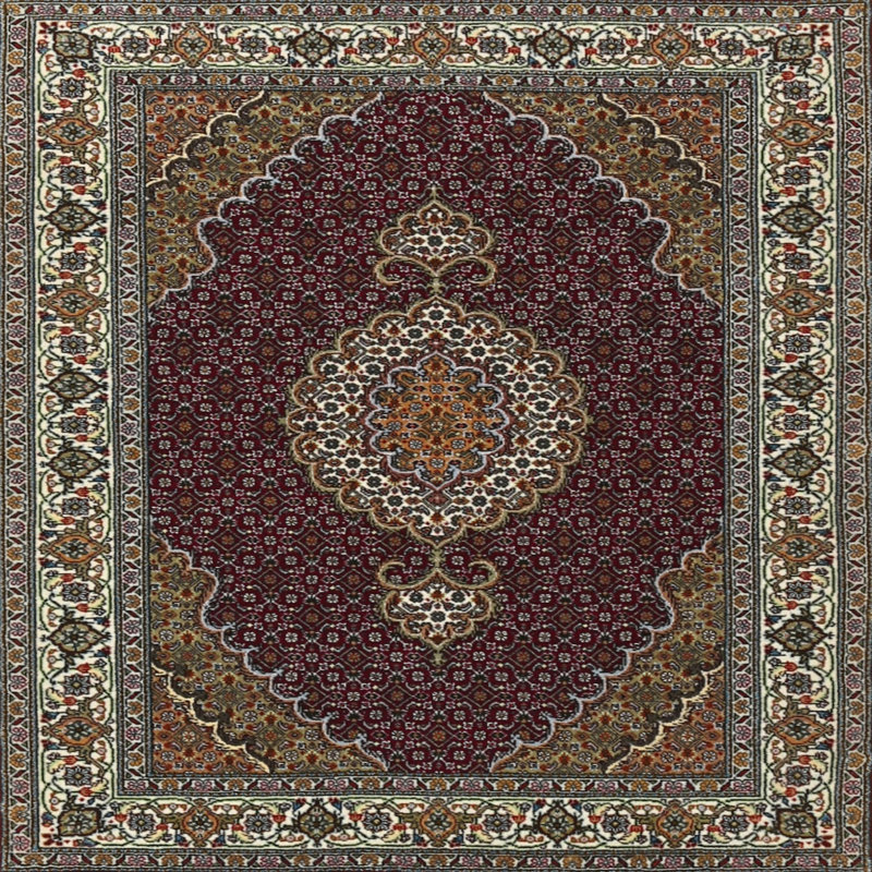 Tapis brun à motif oriental, Carré 7 pi