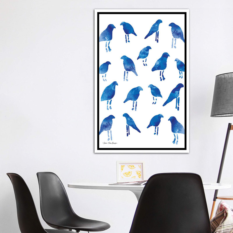 Oiseaux bleus - reproduction d'art, H 60 po x l 40po x P 1,5 po, Toile blanche encadrée, Pas de tapis