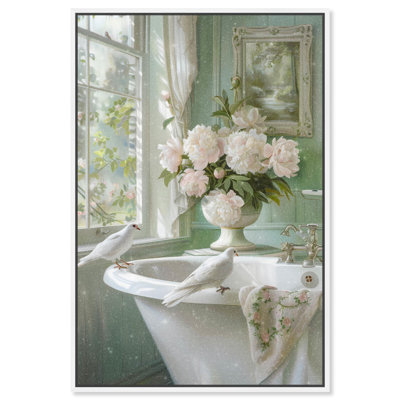 Spring Dove Bathroom Canvas Glam Bathroom Art by Art Remedy