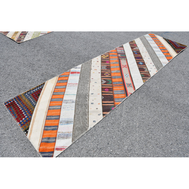 Tapis kilim turc Oushak fabriqué à la main: design oriental antique et rétro, idéal pour tout espace de vie bleu / rose