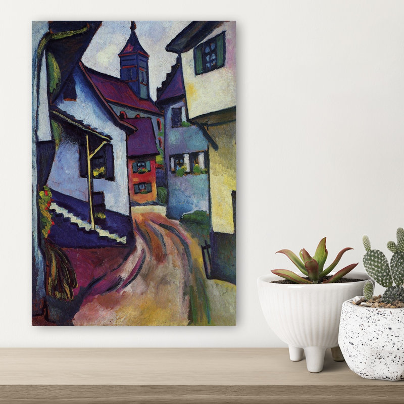 Street with Church In Kandern Classic Modern Violet Architecture, impression d'art mural, H 18 po x l 12 po