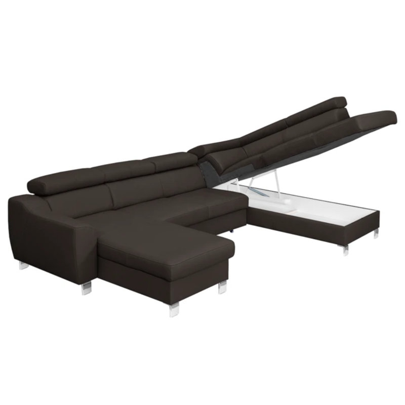Avais Leather Large Corner Sofa in U-form, Right Hand Facing, Yes, Dark Brown