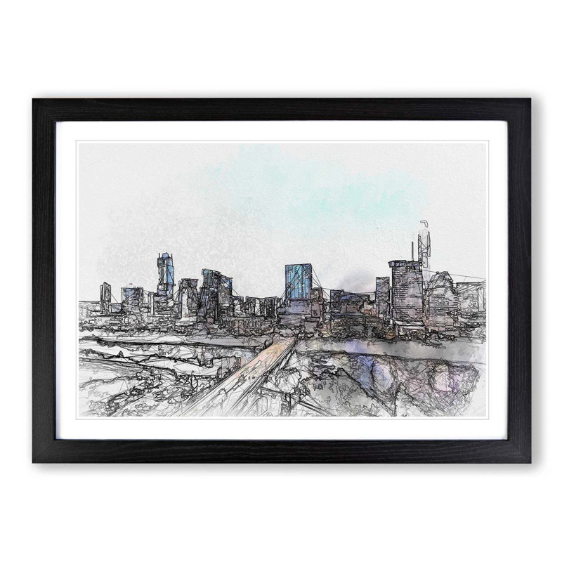 Austin Texas Skyline in Abstract - Picture Frame Graphic Art Print, 27cm H x 36cm W x 2cm D, Black Framed