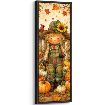 «Cute Autumn Harvest Scarecrow Pumpkin Extra Large», reproduction d'art sur toile encadrée