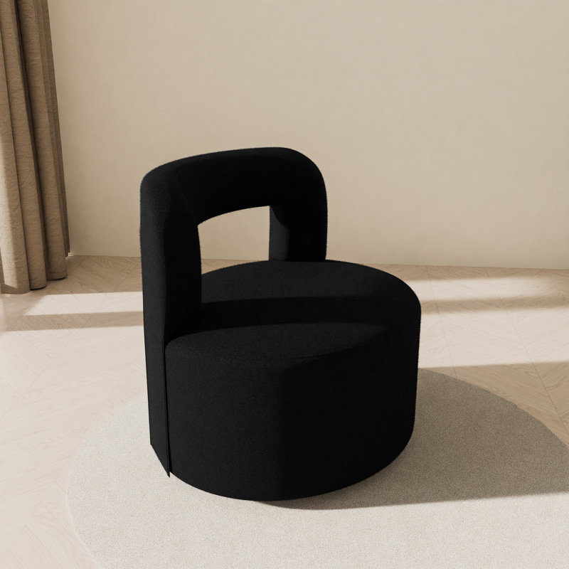 Teddy Accent Chair with Open-Back, 360°Rotating Base,, Black Polyester