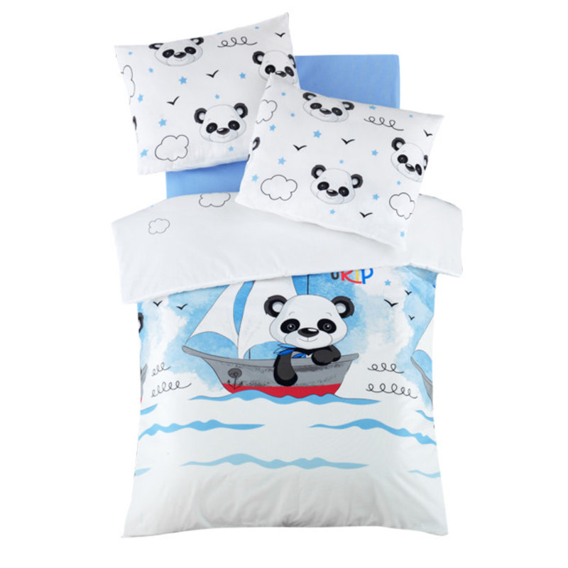 Ensemble de housse de couette pour bébé Ranforce, 2 taies d'oreiller (35 x 45 cm) et housse de couette (39,4 x 59,1 pouces) | 100% coton, 117 fils, lavable à la machine | Design élégant blanc, bleu, noir et rouge pour chambre de bébé