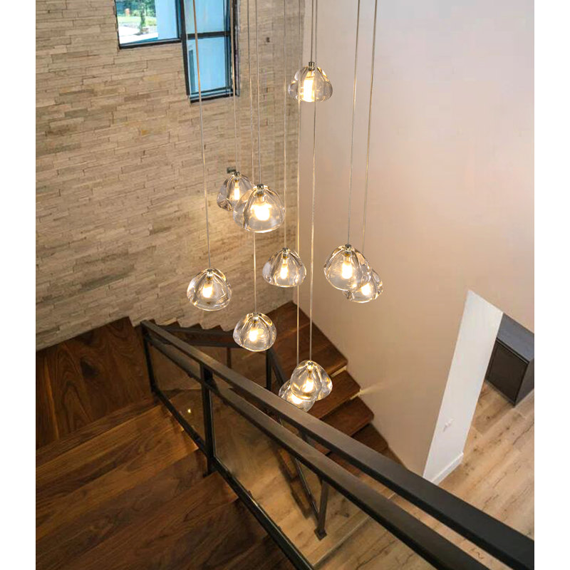 10-light High Ceiling Chandelier With Crystal Drops