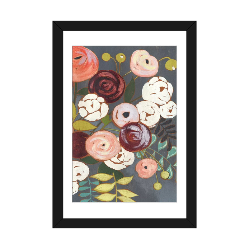 « wistful bouquet i », reproduction sur toile, H 32 po x l 24 po x P 1 po, Papier d'art encadré noir, Blanc
