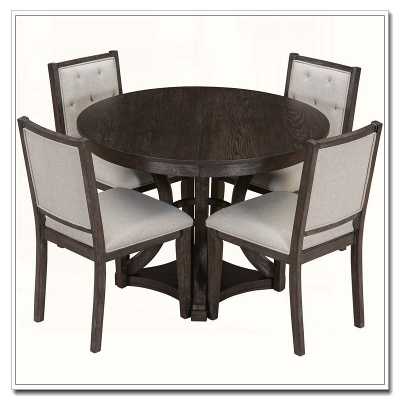 Ensemble de salle à manger extensible 5 pièces rétro avec placage de chêne et base en diamant, Espresso