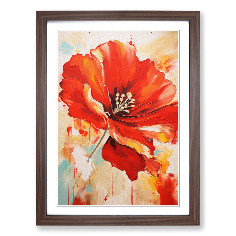 Poppy Flower Expressionism No.2 - Single Picture Frame Print on Wood, Walnut, 34cm H x 25cm W x 2cm D