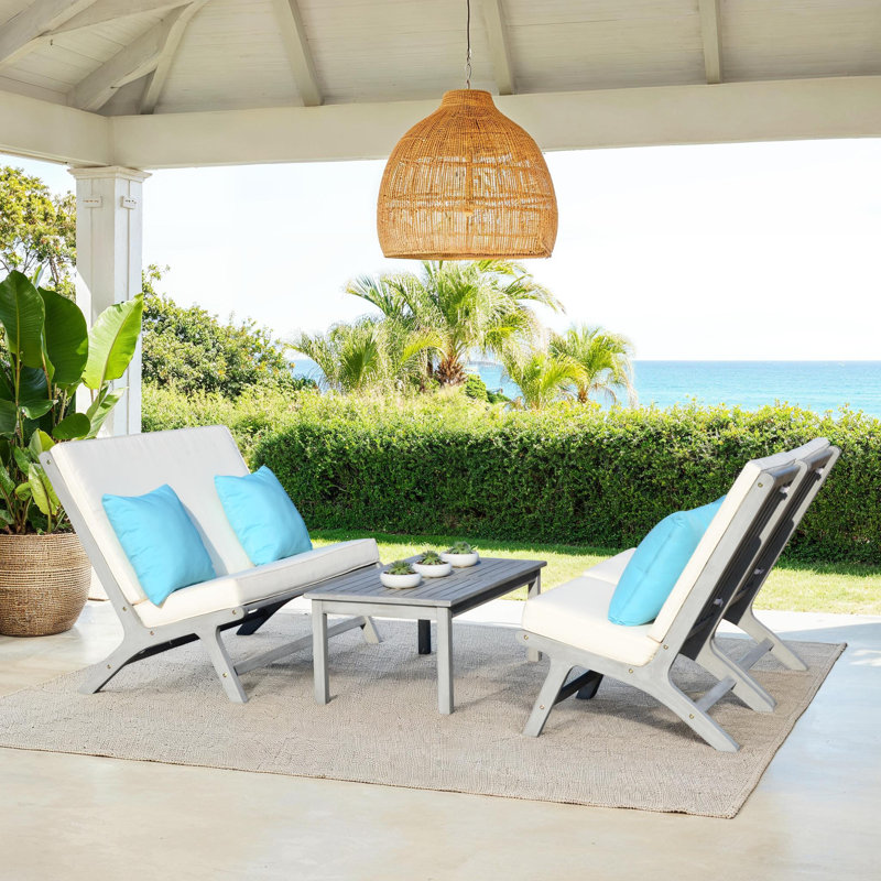 Eubank Eucalyptus 4 - Person Patio Conversation Set with Cushions, White