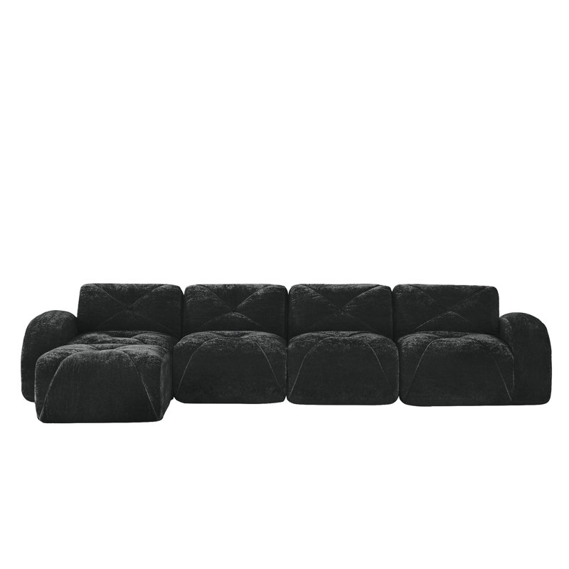L-Shaped Soft Velvet Fabric, 29.9" H x 140.9" W x 67.3" D, Black