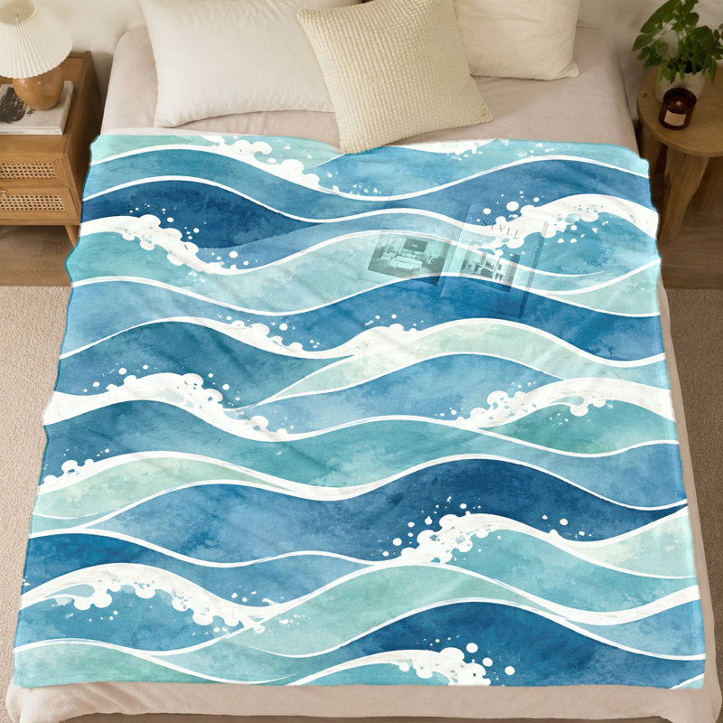 1Pcs Ocean Wave Print Flannel Blanket – Single-Sided;Artistic Design, Warm, and CozyMachine WashableIdeal for Home RelaxationAvailable in Multiple SizesEasy to Carry Travel CampingA Perfect Gift Choice. Bedding and sofa items