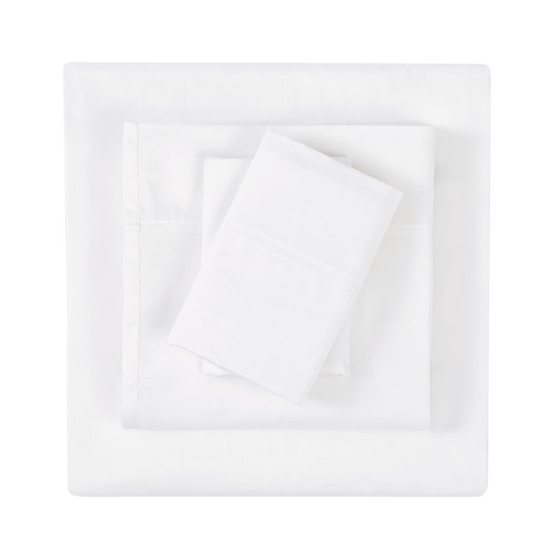 Vince Camuto 400TC Percale Cotton Sheet Set, White, Twin Sheet Set + Fitted Sheet + 1 Pillowcase