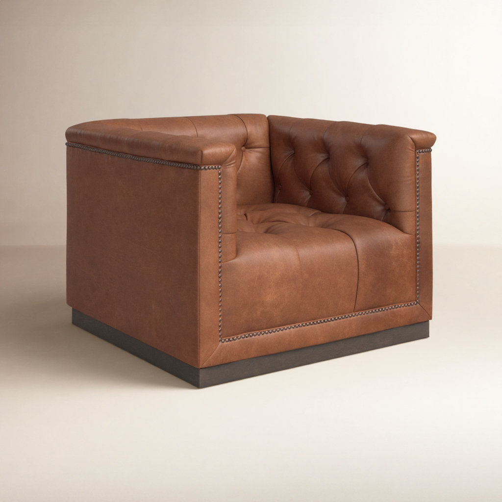 Byer Swivel Armchair, Heirloom Sienna/Dark Brown Genuine Leather