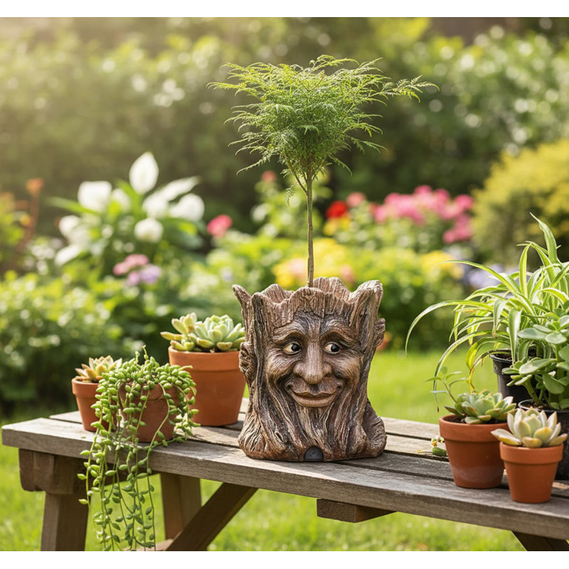 4.6"D x4.6"W x5.8"H Funny Smile Face Planter - Unique Head Pot for Indoor/Outdoor Plants Drainage Hole,Brown