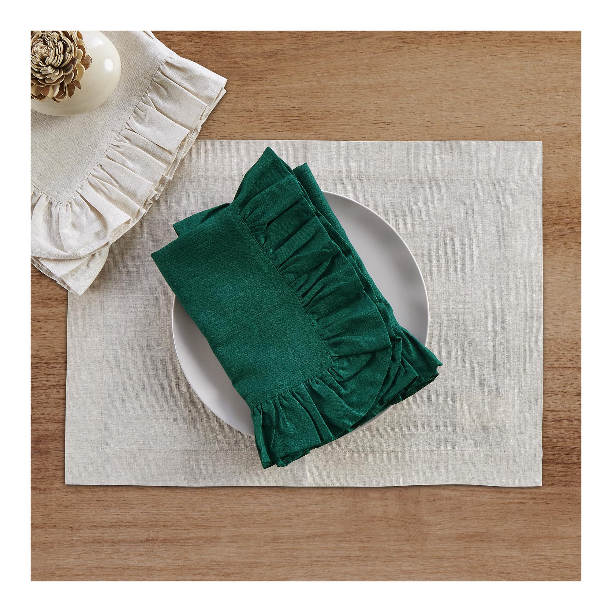 Gabrielle Ruffle - 100% Pure Linen Dinner Napkins, Rainforest