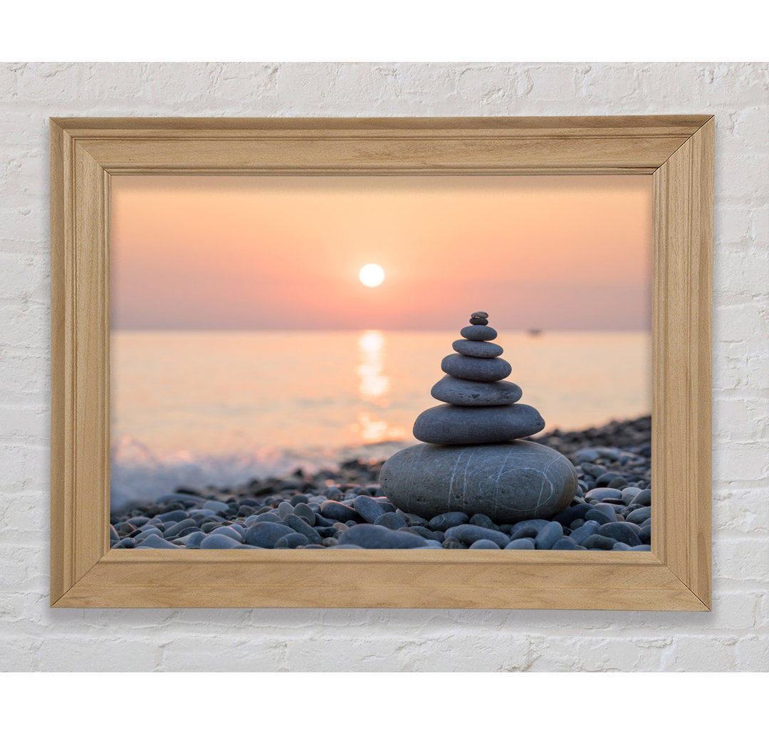 Zen-Steine bei Sonnenuntergang am Strand - Druck